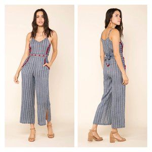 Raga Judith Jumpsuit Size Small Embroidered Sleeveless Cropped Ankle Q54